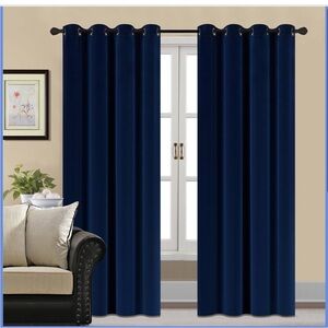 6 Window Panels(W52'' x L96'') Blackout Velvet Curtains Thermal Navy Blue -HCILY